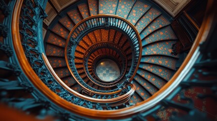 Ornate Spiral Staircase in Historical Building. Possible Use Interior Design Stock Photo