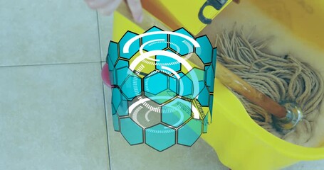 Animation of scope scanning and shapes over cleaning equipment - Powered by Adobe