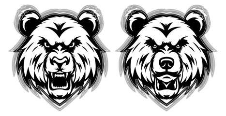 Obraz premium Powerful fierce bear head silhouette with black and white mascot design for sports and branding. Wild animal design. Vector illustration.
