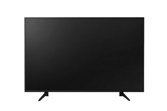 Blank black LED television screen isolated on white background highlighting minimalistic design and sleek modern aesthetics without clutter or distractions
