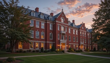 Obraz premium Red Brick University Building at Sunset