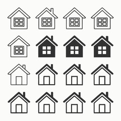 Simple House Icons: Black and White Line Art Home Symbols for Web Design and App Development