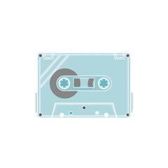 Obraz premium A light-blue, transparent audio cassette tape design showcases retro style.