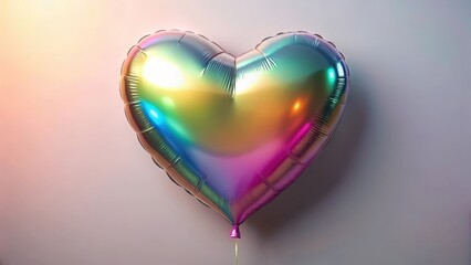 Shiny metallic heart balloon with iridescent rainbow hues gradating into pastel shades