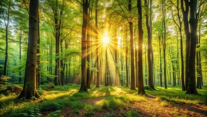 Fototapeta premium Forest Panorama with Sunlight