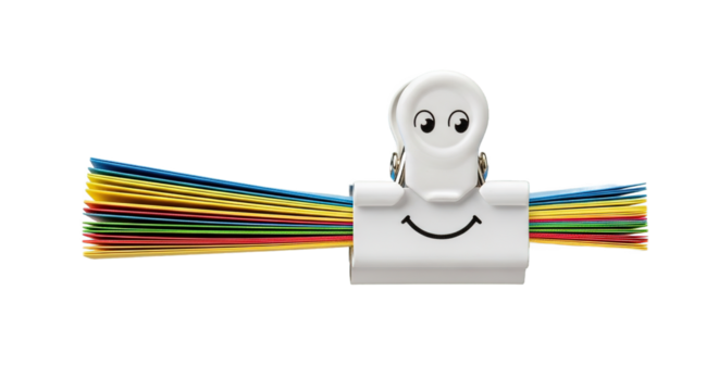 Happy Paper Clip Holding Colorful Papers Office Supplies