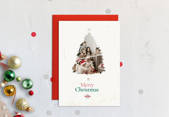 Family Christmas Tree Holiday Greeting Card Design Layout