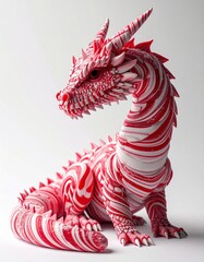 Candy dragon Figurine with Red and White Peppermint Swirls on White Background