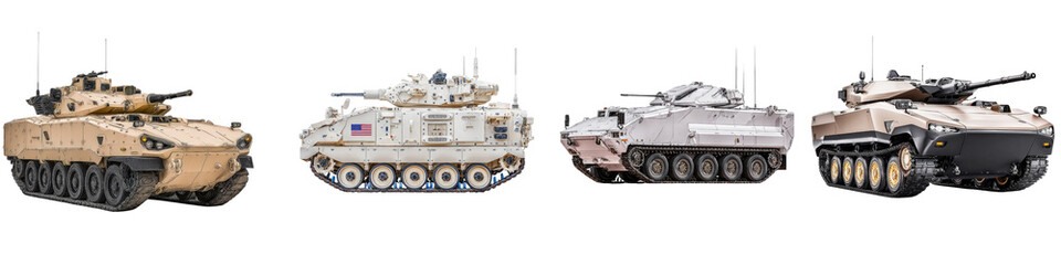 Military Armored Vehicles in a Lineup for Defense and Combat Operations Displaying Various Designs and Features
