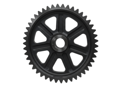 Black Metal Gear Wheel: Industrial Cogwheel Detail isolated on transparent background