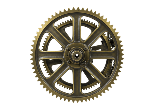 Bronze Gear Wheel Mechanism Detail isolated on transparent background - Powered by Adobe