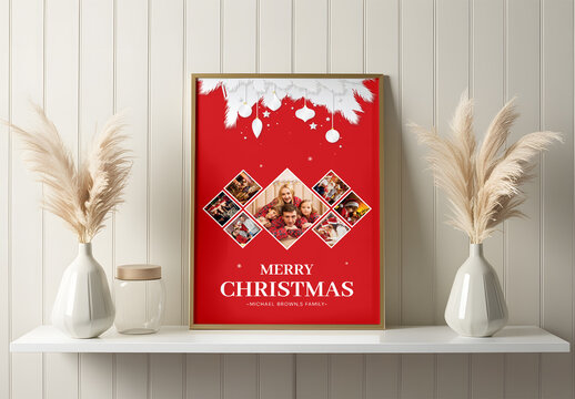 Joyful Moments Family Christmas Photo Collage with Festive Ornaments
