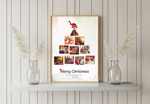 Joyful Merry Christmas Photo Collage Greeting Card Template