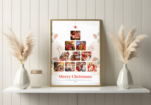 Merry Christmas Photo Collage Template with Tree Style