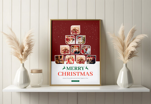 Christmas Family Photo Collage Design With Tree Holiday Card