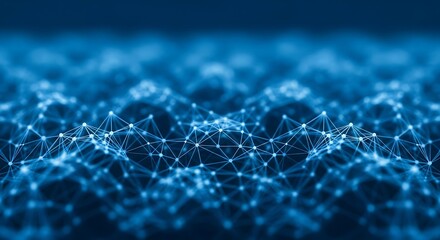 Abstract digital network connection background with glowing dots and lines representing data flow.