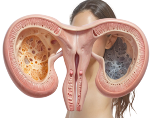 Stylized 3D Rendering of Ovaries with Polycystic Structures, Scientific Visualization, Isolated