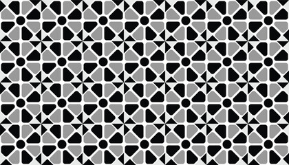 Black and white geometric flower tile pattern with symmetrical retro design