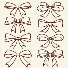 Obraz premium Collection of eight simple outline bow designs
