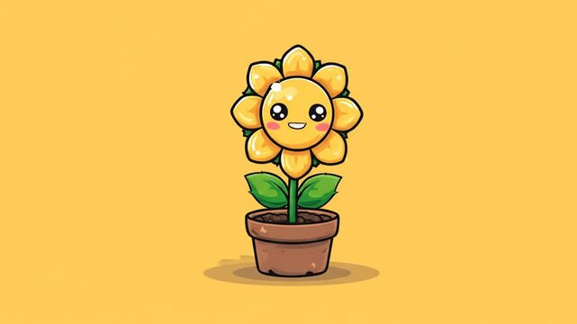 Cute cartoon sunflower in pot
