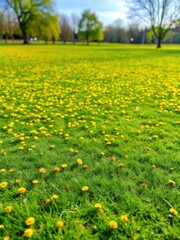 A lush green lawn with vibrant yellow patches of dried grass
