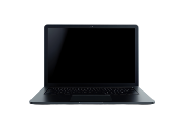 Modern laptop computer front view with a blank screen showcasing a minimalist design and sleek aesthetics perfect for workspace or tech enthusiasts