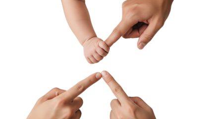 Loving parents tenderly touch baby's tiny fingers, symbolizing family connection and new beginnings.