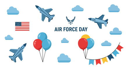 Air Force Day Celebration with Military Aircraft and Balloons.