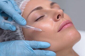 Naklejka premium Expert medical cosmetology treatment in progress with careful administration of dermal filler by a skilled practitioner