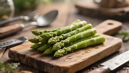 Fototapeta na wymiar Healthy Organic Green Asparagus Stalks Ready to Cook