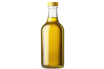 Glass bottle of olive oil on transparent background showcasing its golden color and clarity in a minimalist setting ideal for culinary illustrations and healthy lifestyle concepts