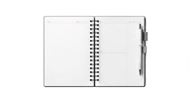 Blank Spiral Notebook with Pen Open Flat Top View