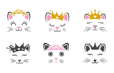 Cat Face with Crown SVG, Kitty Face With Crown Svg, Cute Cat Face Svg, Cat Face with Crown Silhouette, Crown Svg, Cat With Crown Svg.