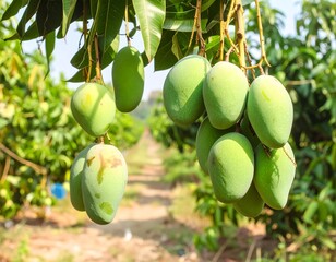 green mangos on tree