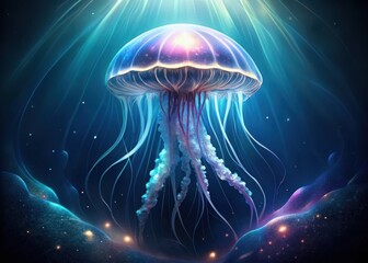 Fototapeta premium Elegant Underwater Jellyfish with Luminous Body and Flowing Tentacles