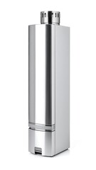 Stainless steel appliance, likely a refrigerator or water heater