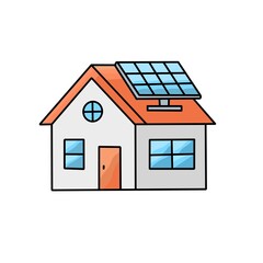 Icon of a house with solar power on the roof