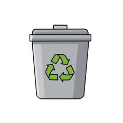 Gray trash can icon and recycling logo