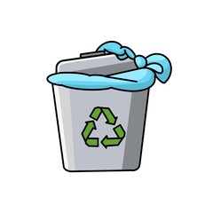 Trash can full of blue plastic