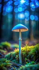 Fototapeta premium Softly glowing mushroom in the forest at night