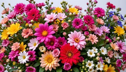 Fototapeta premium Vibrant Floral Bouquet Flat Lay