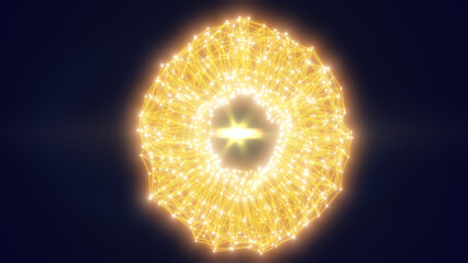 Glowing orange digital ring with sharp intersecting lines and a radiant center, resembling high-energy data fusion or digital ignition