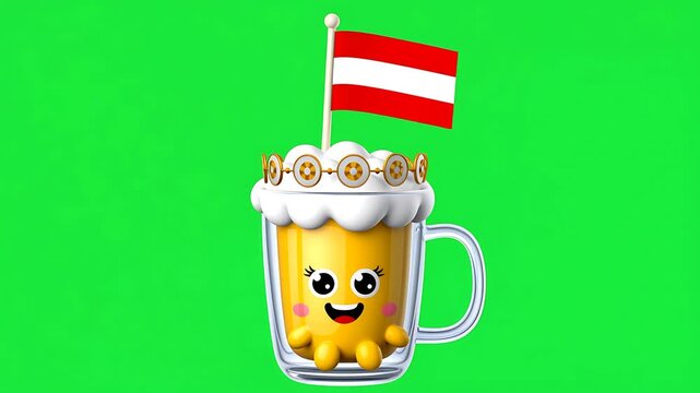 Cute Cartoon Beer Mug with Austrian Flag - Chroma Key - Powered by Adobe