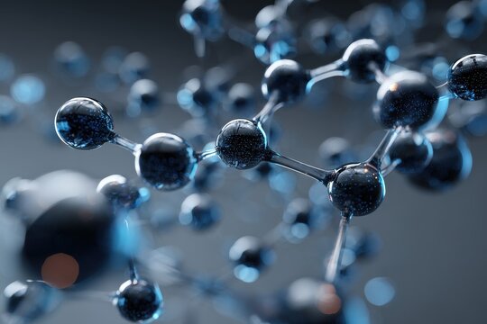 Exploring molecular structure featuring blue spheres illustrating atomic connections and interactions in a scientific setting with intricate details