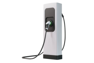 Electric car charging station situated in a remote area, designed for eco-friendly vehicle refueling, featuring a sleek design and featuring easy access