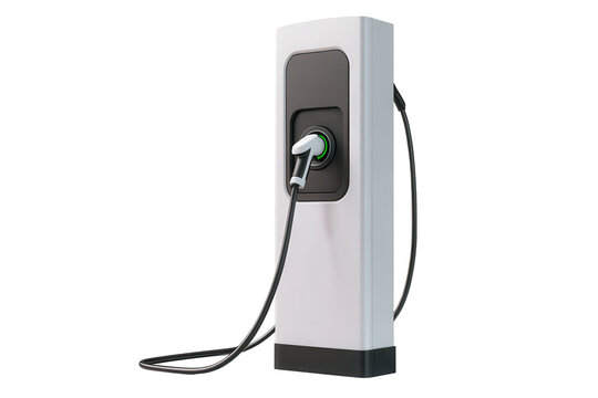 Electric car charging station situated in a remote area, designed for eco-friendly vehicle refueling, featuring a sleek design and featuring easy access