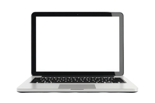 Modern laptop computer displaying a blank screen, set against a plain white background for seamless usability and minimal distraction in any workspace