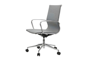 Fototapeta premium Modern gray office chair with chrome frame isolated on transparent background