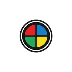 A simple, colorful circle design composed of four quadrants, each filled with a primary color, displayed against a plain black background.