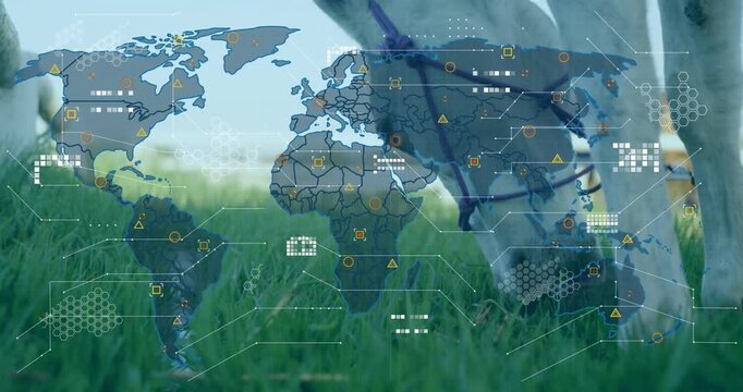 Animation of world map over horse at homestead